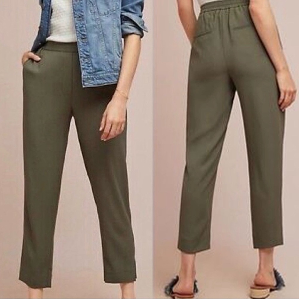 Anthropologie Moss Green Pull-On Pants Size Medium NWT Lightweight Travel Work